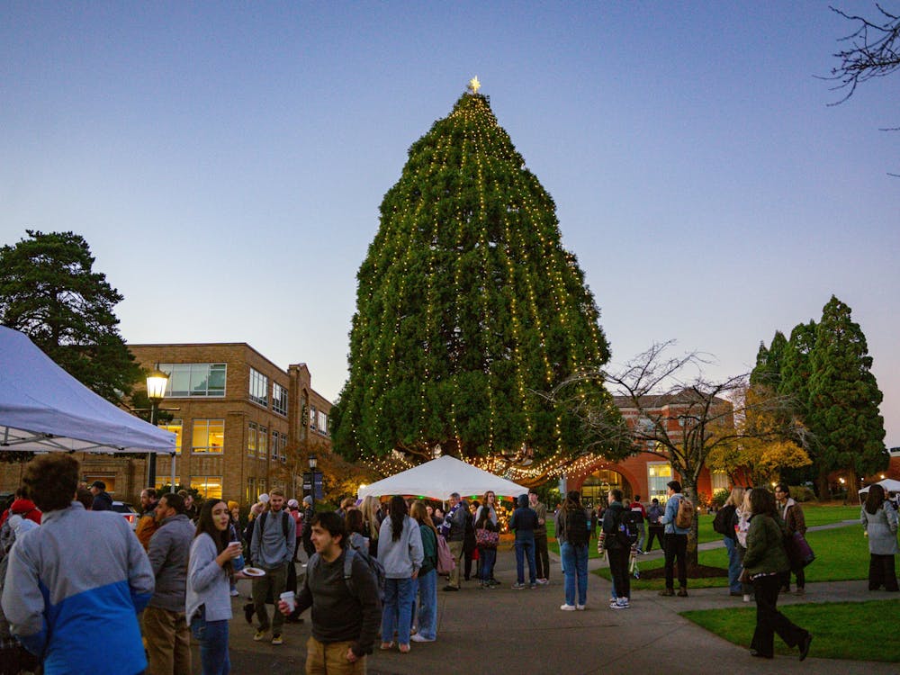 The Christmas tree in the Academic Quad after the lighting ceremony.