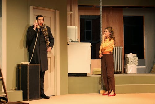  Photo by Jin Yun | Junior Michael Rexroat and senior Jordin Bradley play Paul and Corrie Bratter in UP's production of "Barefoot in the Park."