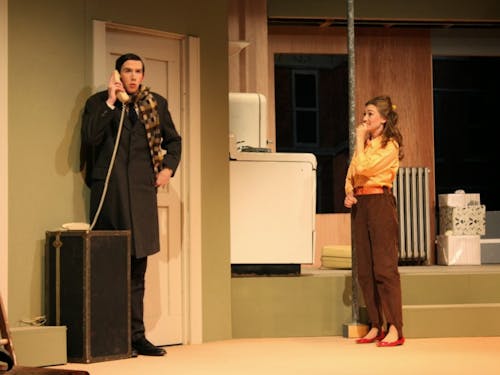  Photo by Jin Yun | Junior Michael Rexroat and senior Jordin Bradley play Paul and Corrie Bratter in UP's production of "Barefoot in the Park."