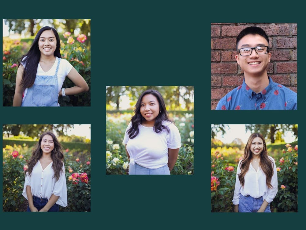 Top to bottom, left to right: Katelyn Nguyen, NganTranh Nguyen, Abby Dolor, Brian Phan, and Vivian Le, VSA members and officers. Canva by Dora Totoian. 