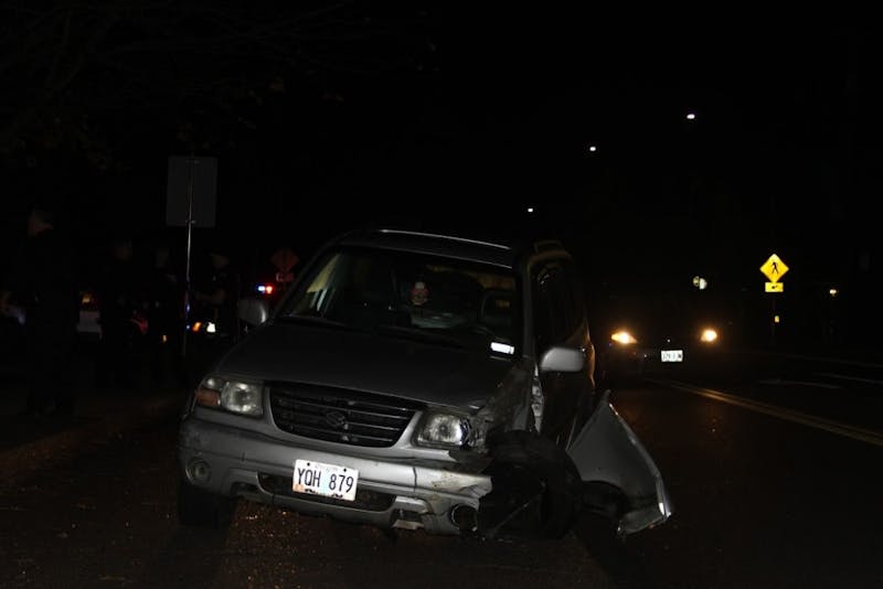 There was a car crash in front of UP's main entrance Thursday night.