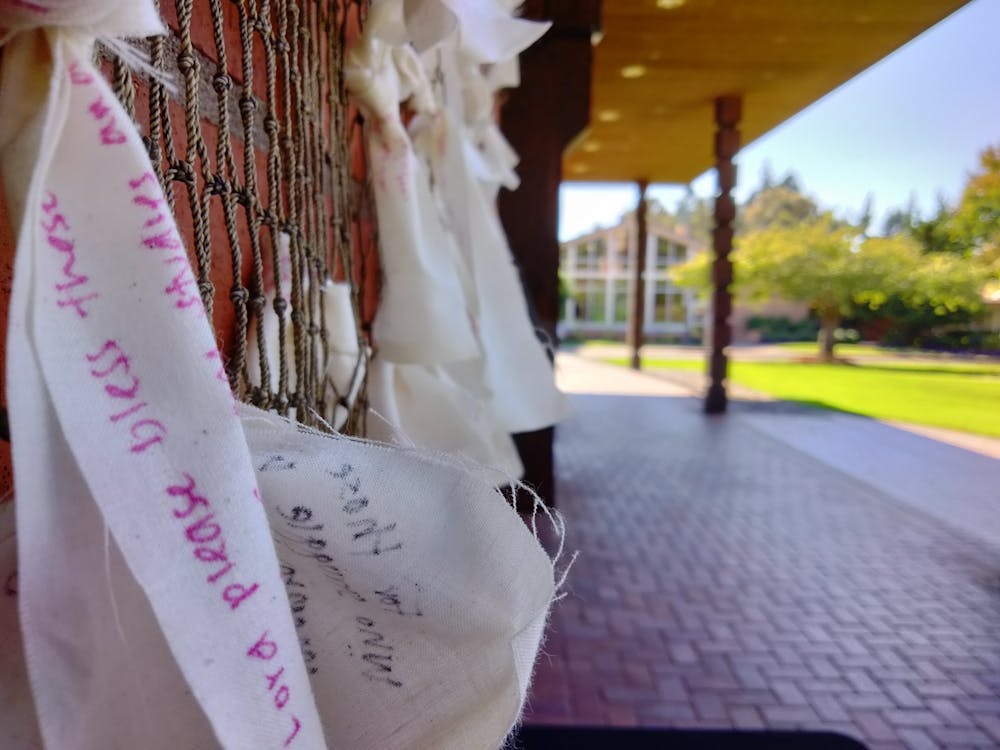 Students are invited to write a prayer intention for themselves or a loved one and tie it to the net in front of the chapel. 