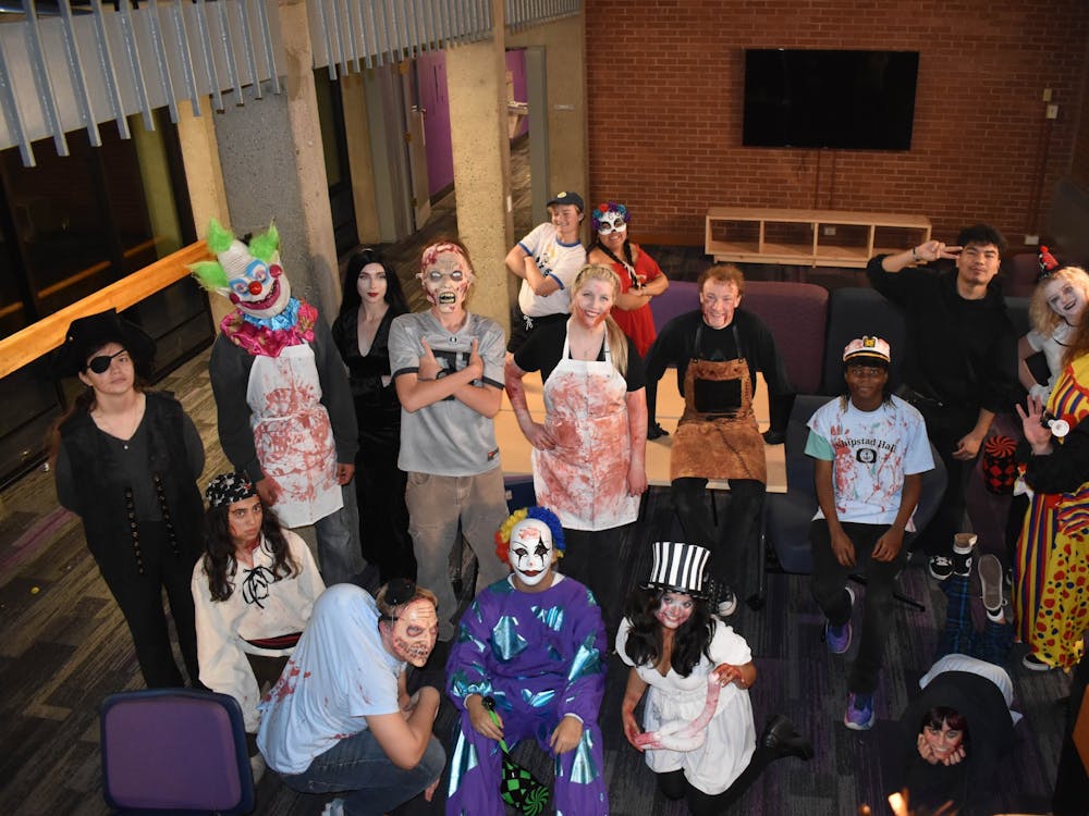 Actors from Shipstad Hall's haunted house pose for a group photo.