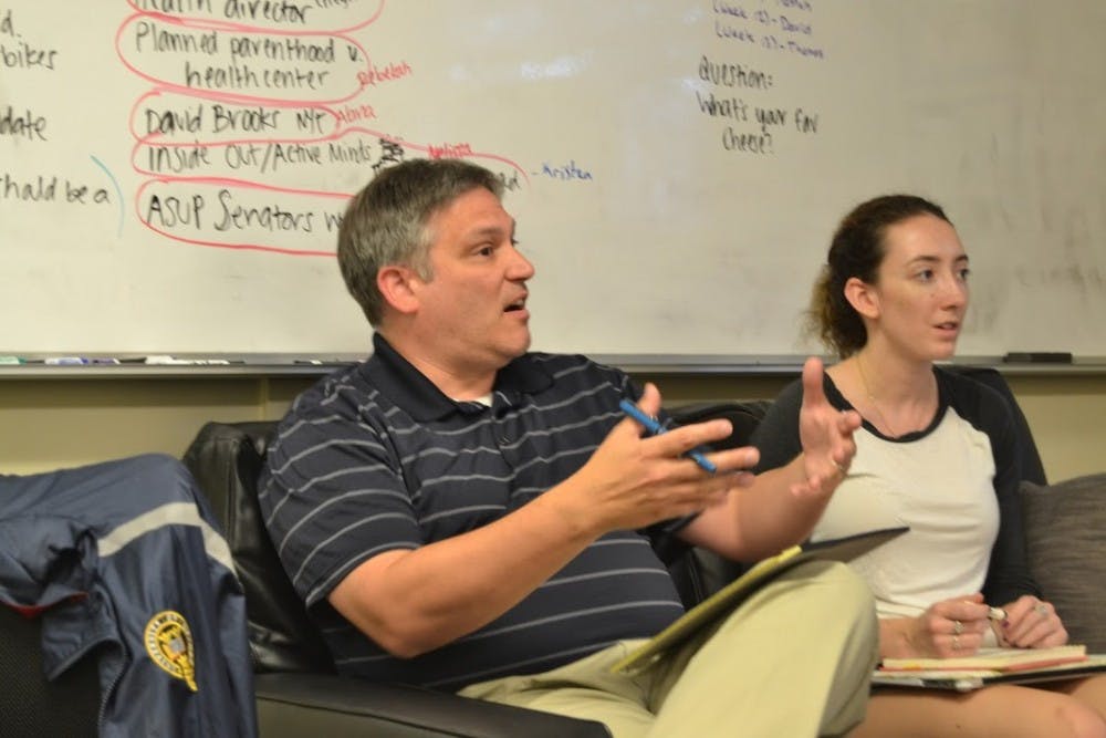  Jeromy Koffler spoke with Beacon staff about the change at a staff meeting last week. Photo by Thomas Dempsey.