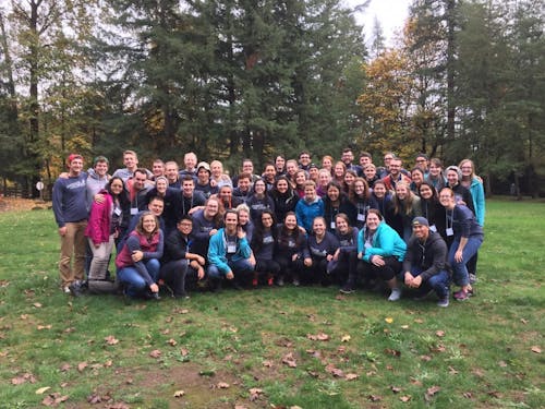  Attendees of this year’s Encounter retreat gathered at a secret location in a forested retreat center south of Portand.Photo courtesy of Anthony Paz.