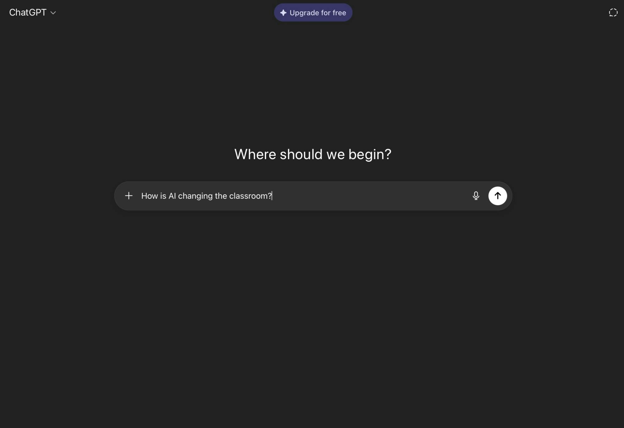 A ChatGPT conversation with the prompt, “How is AI changing the classroom?”