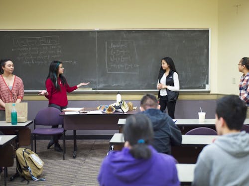  Members of the newly formed Asian Student Union meet to discuss a vision for the club. The club, which recently submitted paperwork to become an official club on campus, aims to celebrate the experiences of Asian American students at UP. Photo by Parker Shoaff