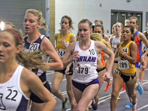  Redshirt freshman Tansey Lystad runs the 3000 meter run at the Husky Classic where she finished second in her section. Photo courtesy of UW Athletics