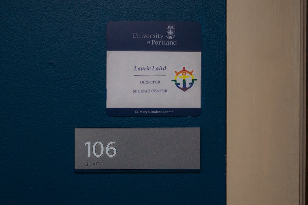 Photo depicting Laurie Laird's office plaque in the Moreau Center. Laird has been apart of the program for seven years before resigning Nov. 4, 2022. 