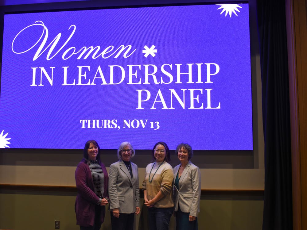 Dr. Joane Moceri, Dr. Leigh Anne Scherer, Renee Eaton, and Elizabeth Lee pose together for a photo for the Women In Leadership panel. Brian Doyle Auditorium. Nov, 13th 2025.
