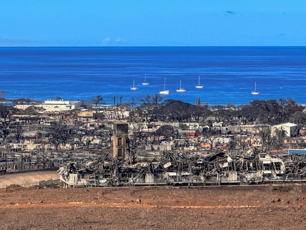 Charred remains of the city of Lahaina show the devastation caused by the deadly wildfires that swept through Maui on Aug. 8. Some UP students spent their time volunteering at shelters to offer support and distribute supplies to those in need. Photo courtesy of State Farm
