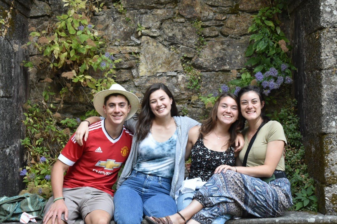 (Left to right) Cole Fitter, Rebecca Cole, Katie Wojda and Hannah Twomey smile while in Spain. Photo courtesy of Rebecca Cole.