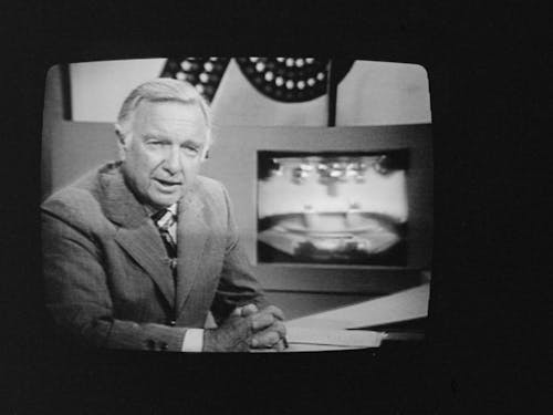 Legendary broadcast journalist Walter Cronkite on television during first presidential debate between Gerald Ford and Jimmy Carter, Philadelphia, Pennsylvania 1976.&nbsp;Photo by Thomas J. O'Halloran/Library of Congress.