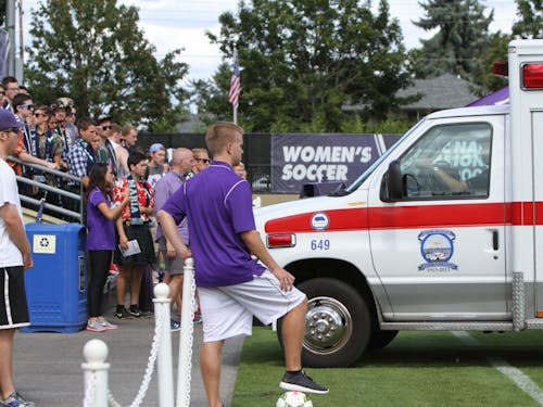  During the Nike Invitational Aug. 31, an ambulance took freshman midfielder Jacob Hanlin to the hospital after he was knocked unconscious.Hannah Baade|THE BEACON