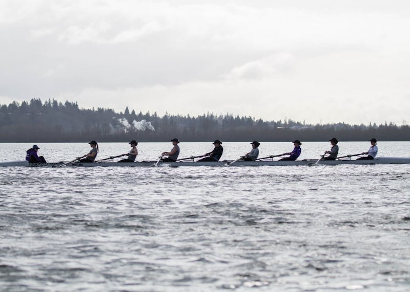 The rowing team wakes up early almost every morning to row here at Vancouver Lake.