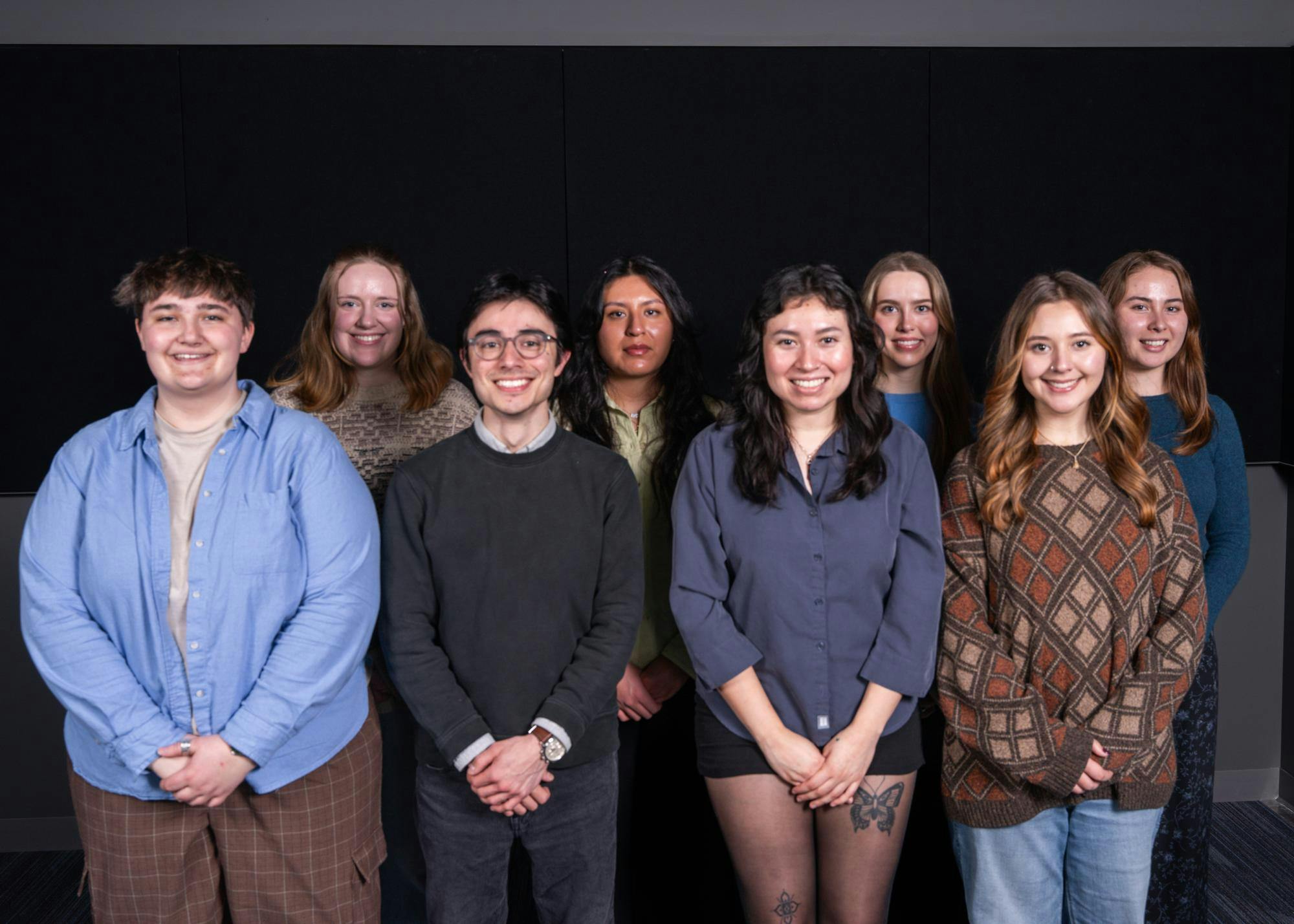 The 2024-25 Beacon editorial board. From left to right: Natalie Gordon, Naara Conlon, Riley Martinez, Tiffany Marquez Escobar, Kimberly Cortez, Maggie Dapp, Julianna Pedone, Camille Kuroiwa-Lewis.