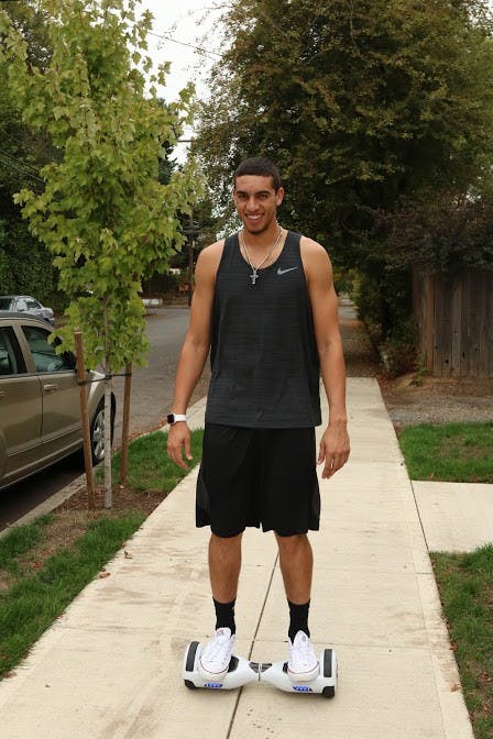  Senior Bryce Pressley is another hover scooter rider. Photo by Parker Shoaff.