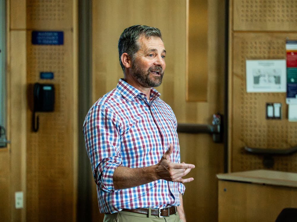 Curtis answers a question from a student. On Sept. 17, Curtis gave a Constitution Day lecture to students, staff and faculty.
