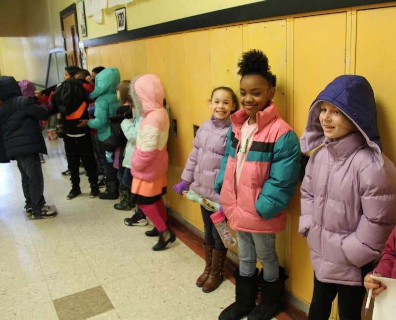 Students at Cesar Chavez line up for recess. 