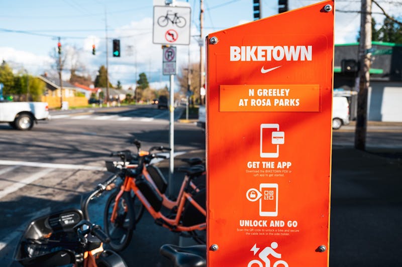 You can unlock bikes via the Lyft app or the Biketown app.
