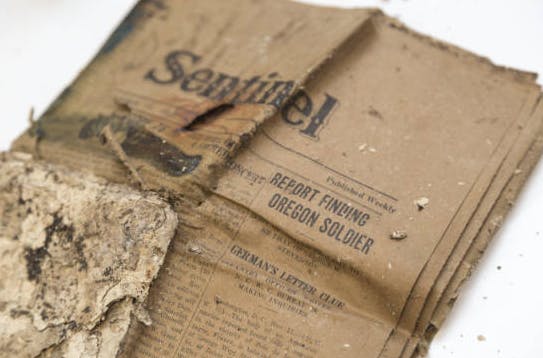 Many of the contents of the time capsule were damaged upon its discovery, but among the surviving few was this 1927 copy of the Catholic Sentinel newspaper. Photo courtesy of UP Library.