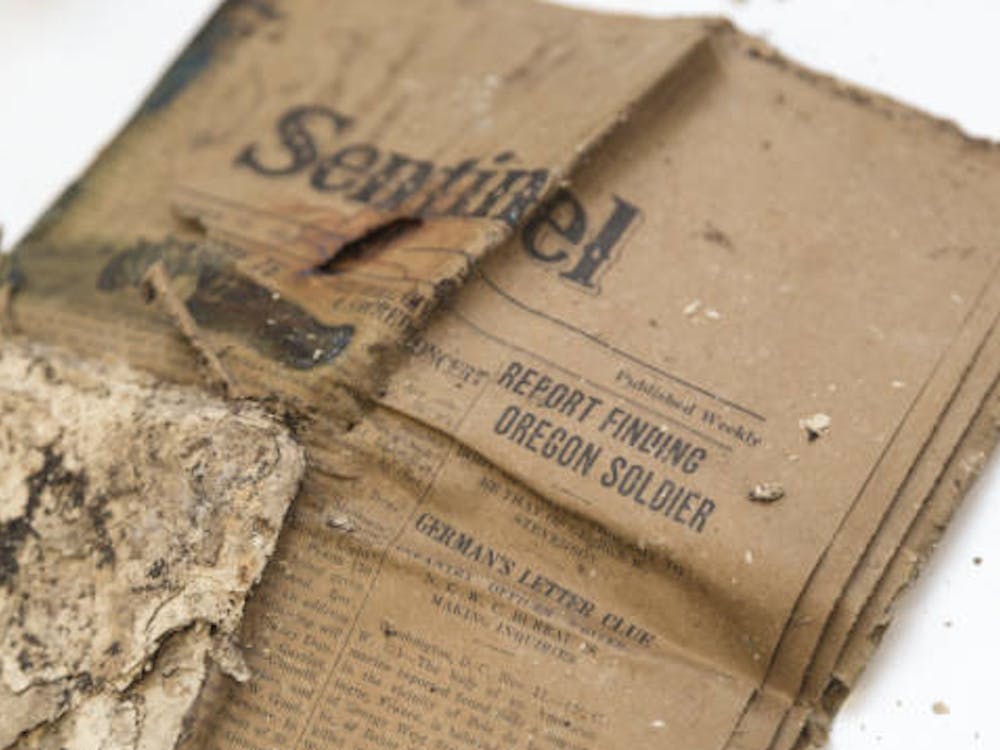 Many of the contents of the time capsule were damaged upon its discovery, but among the surviving few was this 1927 copy of the Catholic Sentinel newspaper. Photo courtesy of UP Library.