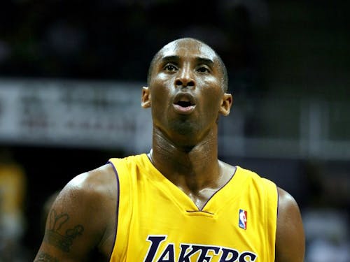 Kobe Bryant, Lakers shooting guard, stands ready to shoot a free throw during Tuesday night