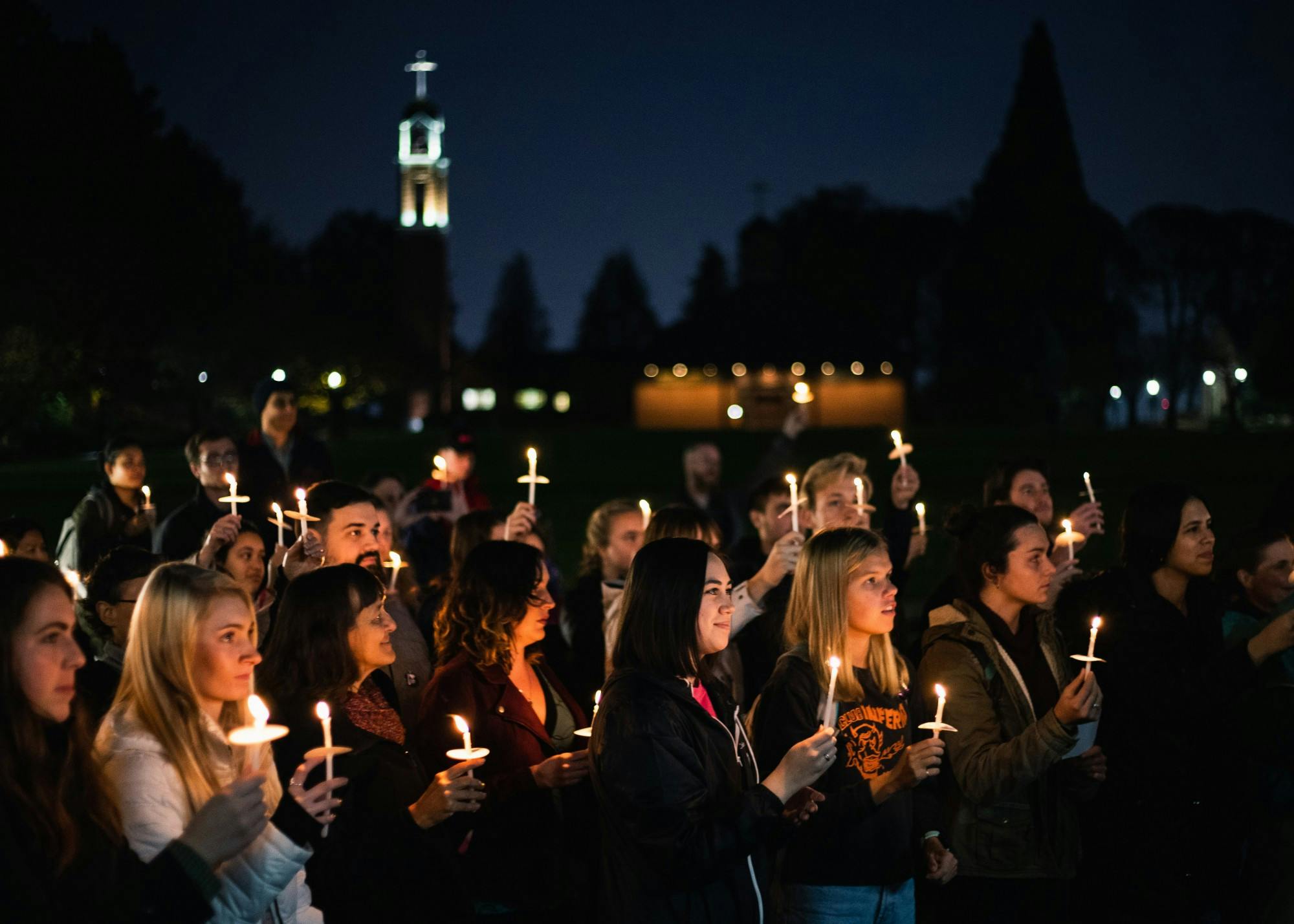 A crowd of students gathered in front of Franz to participate in a vigil to show support for DACA.