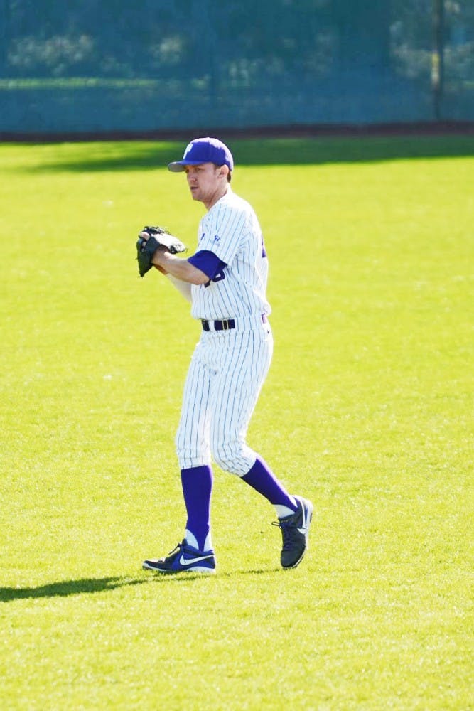  Redshirt senior Chet Thompson plays in the outfield against UC Irvine. Photo by Parker Shoaff