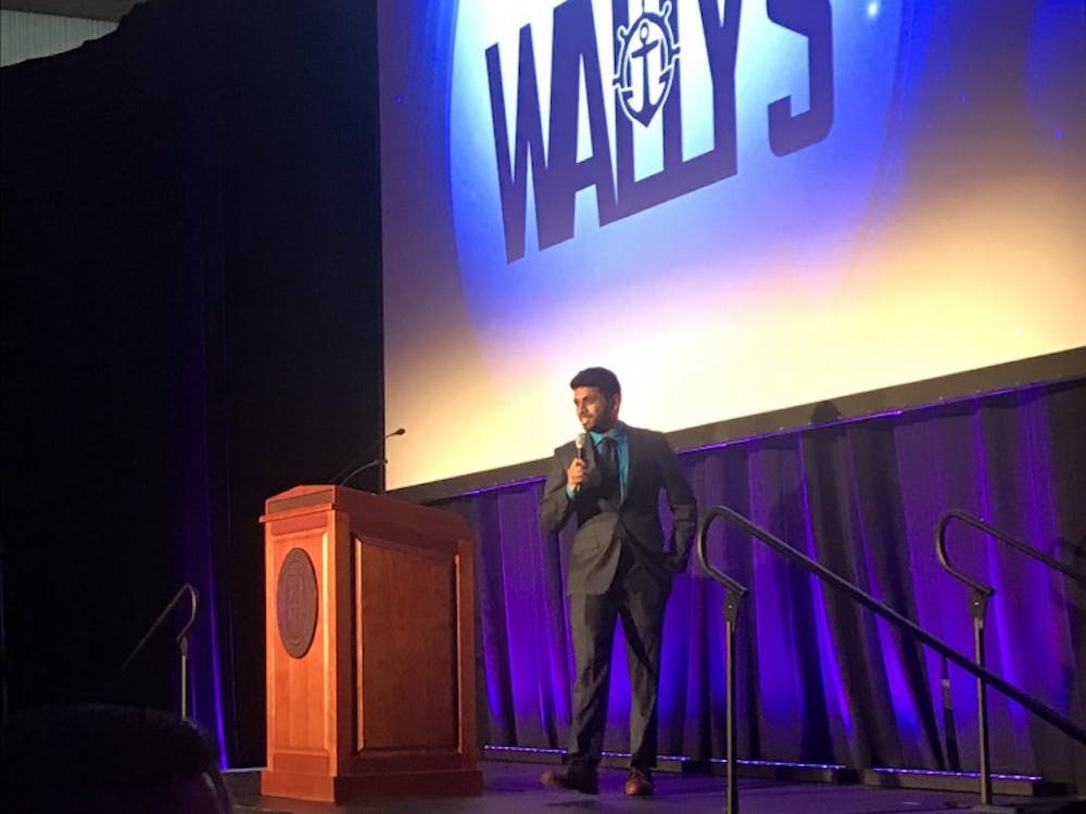 Goutham Sundaram hosted the fifth annual Wally Awards Sunday night. Photo courtesy of the Portland Pilots Twitter page. 