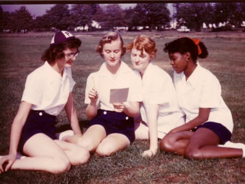 Freshmen students sitting on the grass in 1953. Photo Courtesy of the University Archives.&nbsp;