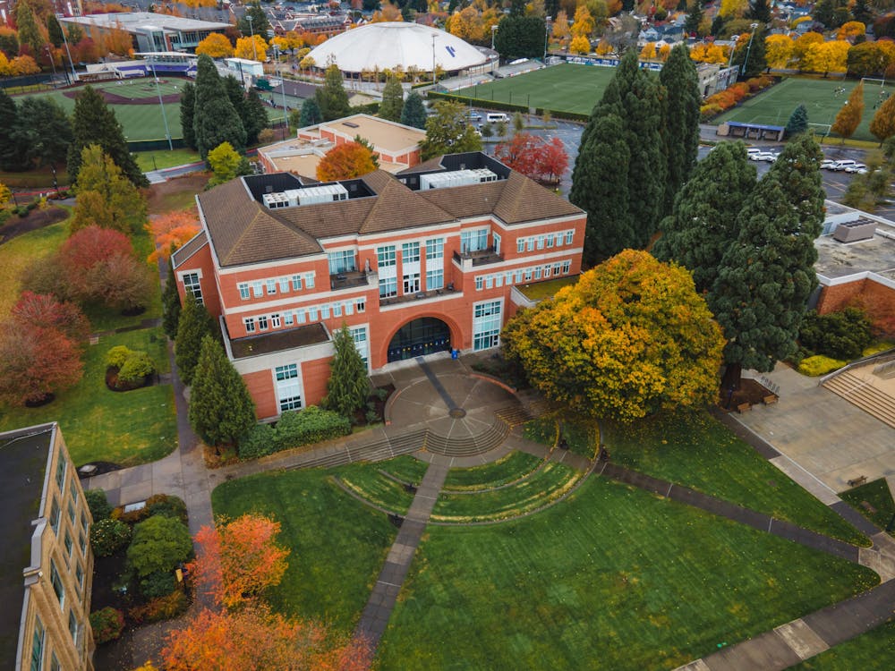 An aerial view of the academic quad.