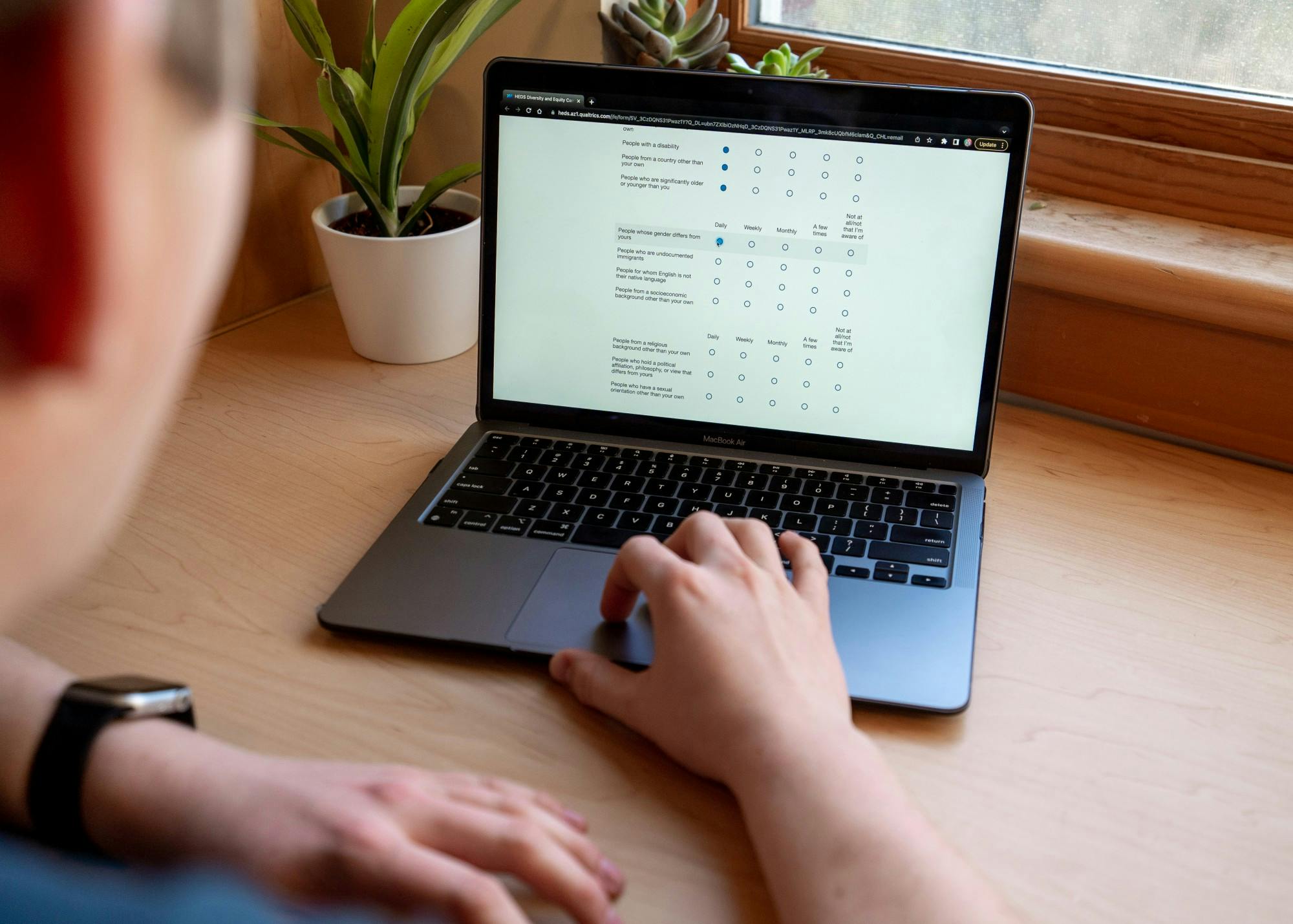 A student takes the Diversity and Equity Campus Climate Survey. The anonymous survey is designed for the admin to better understand how the students, faculty, and staff perceive the climate at UP in terms of diversity and inclusion.