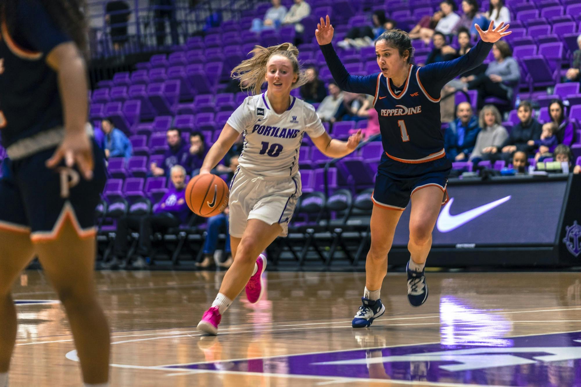 Haley Andrews, a key player for the Pilots,  during a game against Pepperdine in January.  UP's men's and women's teams are considering practicing and playing out of state due to COVID-19 restrictions.
