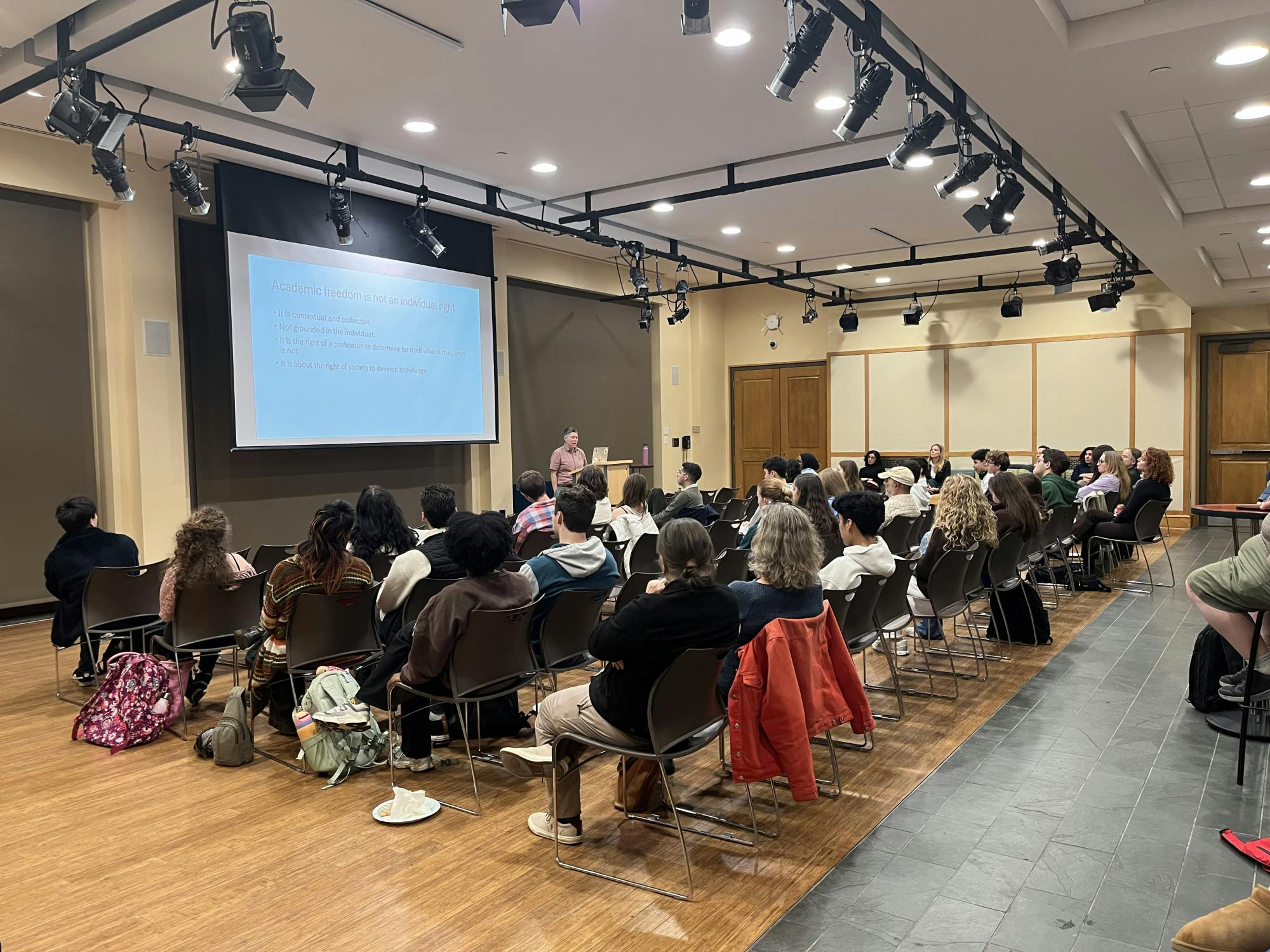 Students and faculty packed the room for the "Universities Under Attack" event.