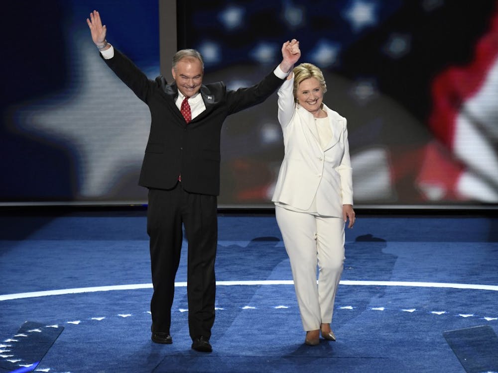 ABC NEWS - 7/28/16 - Coverage of the 2016 Democratic National Convention from the Wells Fargo Center in Philadelphia, PA which airs on all ABC News programs and platforms. (ABC/Ida Mae Astute)  TIM KAINE, HILLARY CLINTON