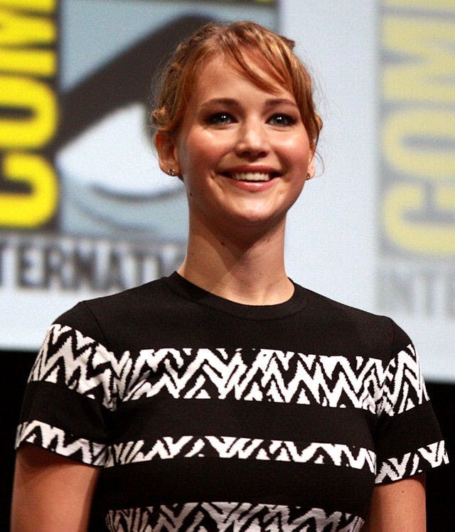 Jennifer Lawrence at the 2013 San Diego Comic Con International in San Diego, California. Lawrence was one of the celebrities targeted by the iCloud hacking. 