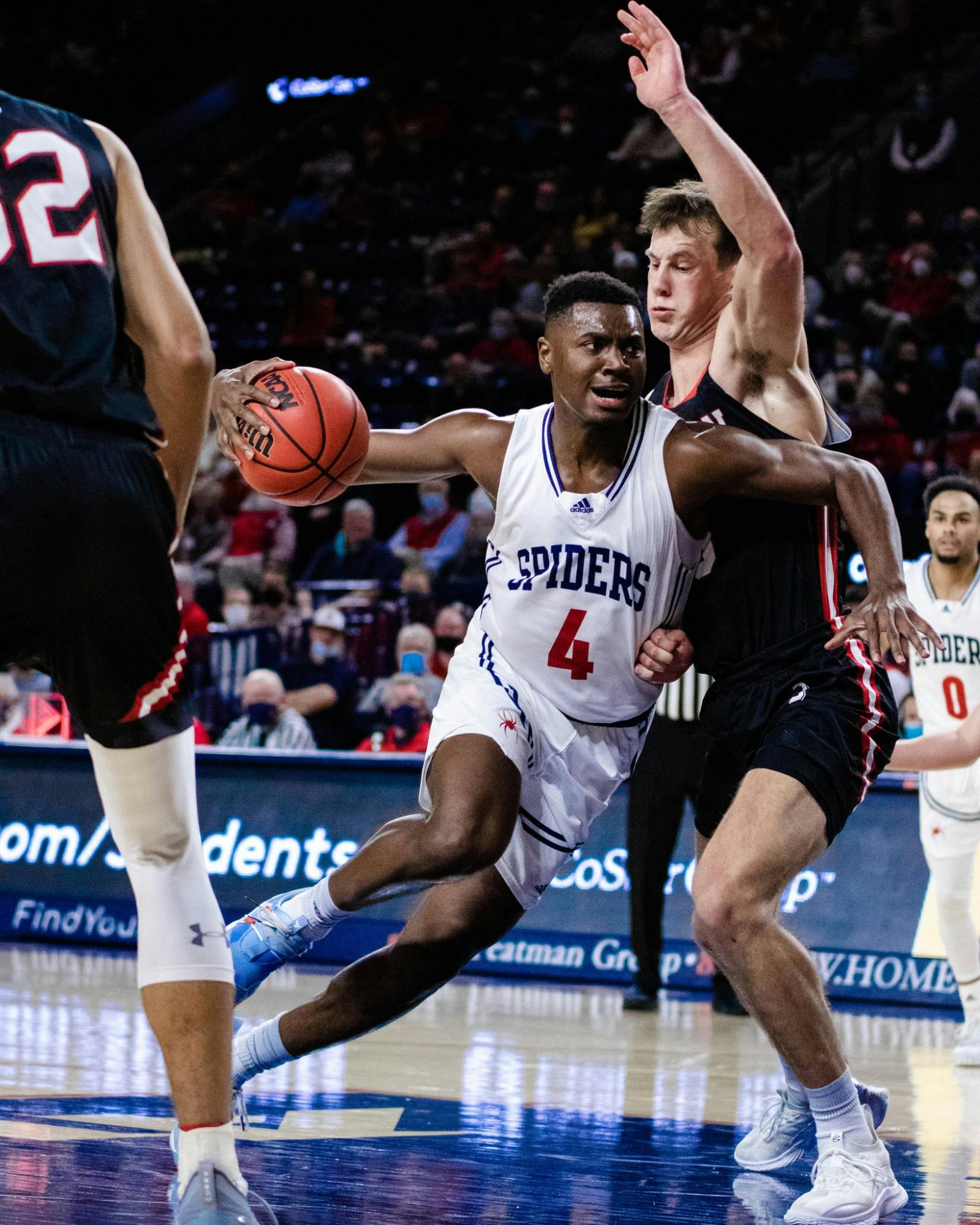 No. 4 Nathan Cayo in the University of Richmond's game against Davidson College. Photo by Thomas Takele.