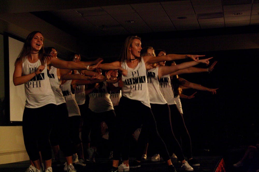 <p>Pi Beta Phi members dance at its annual philanthropy event.</p>