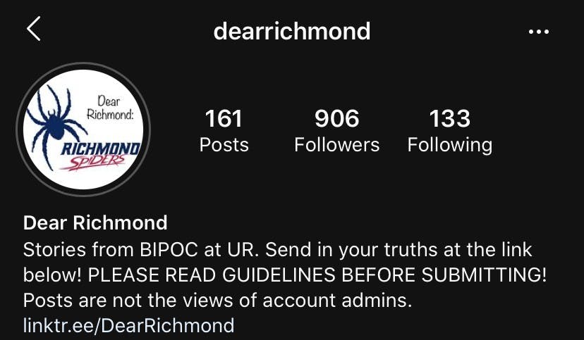 Screenshot of the account, @dearrichmond, on Instagram.