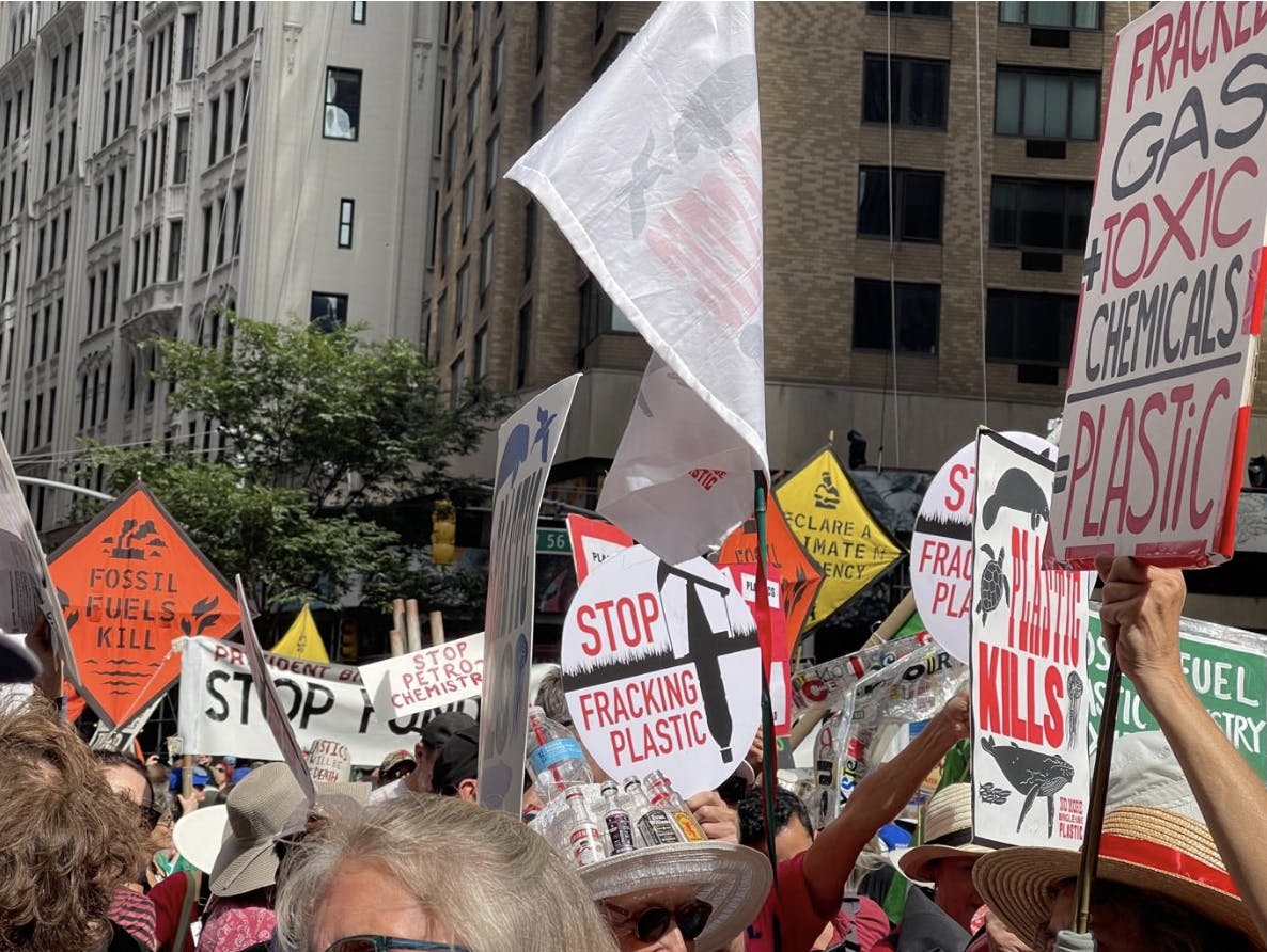 Various signs held up at the New York Climate Strike on Sept. 17.&nbsp;