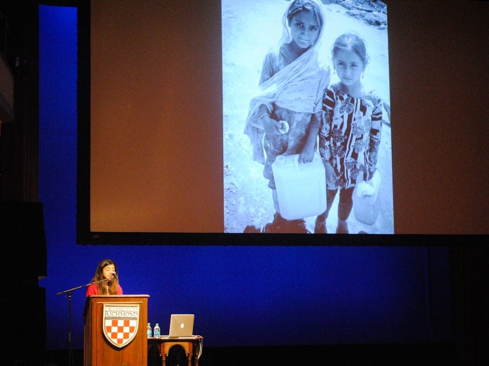 Shiza Shahid, co-founder of the international non-profit Malala Fund, gives a lecture at University of Richmond. Photo by RJ Morrison.