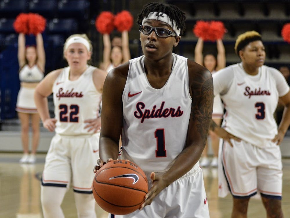 Junior Jaide Hinds-Clarke takes a foul shot in a Spiders victory over UMass Sunday afternoon at the Robins Center. Hinds Clarke finished the night with 15 points and 11 rebounds.