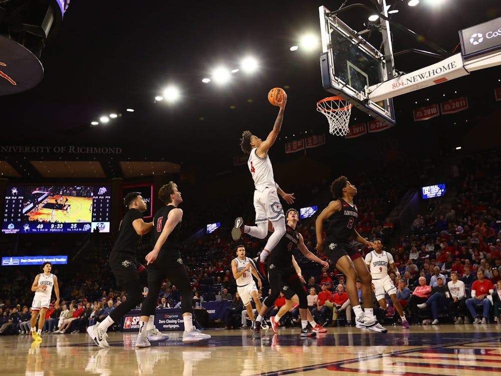 Senior guard Dji Bailey during the Dec. 30 game against Lafayette College. Courtesy of Richmond Athletics.