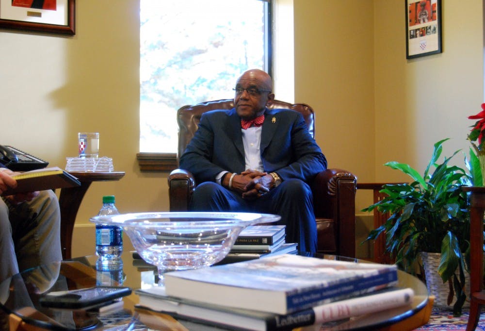 <p>President Ronald A. Crutcher in his office in Maryland Hall.&nbsp;</p>