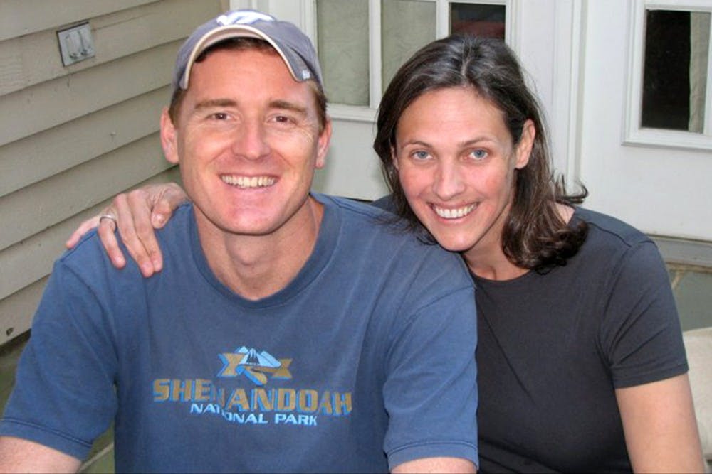 <p>Scott Fricker, a UR Theta Chi Omicron brother, and his wife, Buckley Kuhn-Fricker.&nbsp;<em>Photo courtesy of People.com.</em></p>