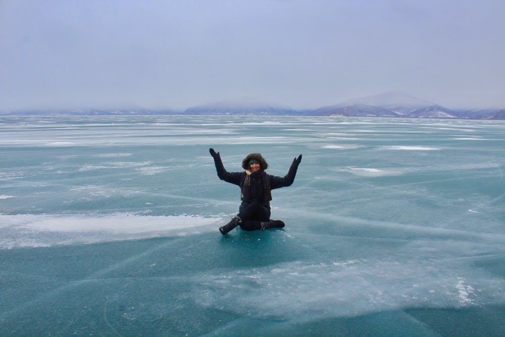 <p>Senior Rylin McGee on Lake Baikal in Siberia, Russia, where she studied abroad. <em>Photo courtesy of Rylin McGee.</em></p>