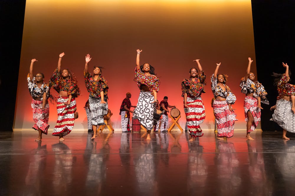 <p>Ngoma African Dance Company, the last performance of the night, receives large cheers from the crowd on October 21 at the Alice Jepson Theatre in Modlin Center of the Arts.&nbsp;</p>