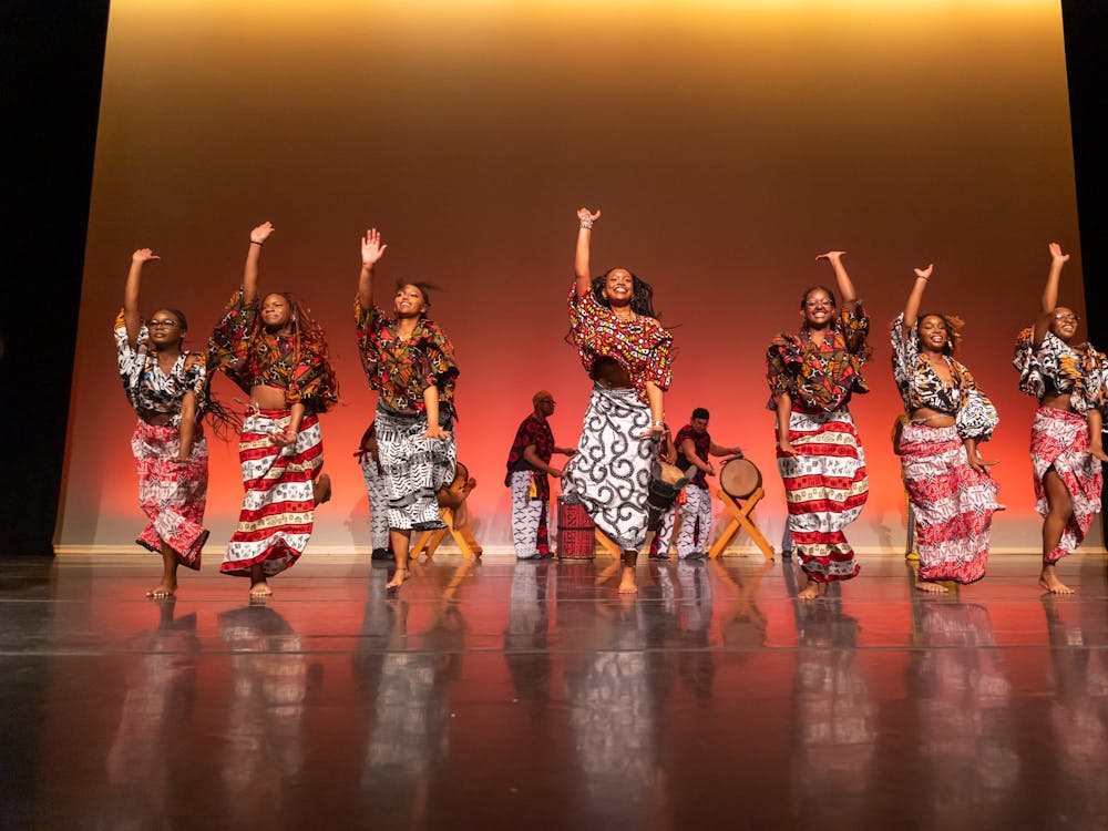 Ngoma African Dance Company, the last performance of the night, receives large cheers from the crowd on October 21 at the Alice Jepson Theatre in Modlin Center of the Arts.&nbsp;