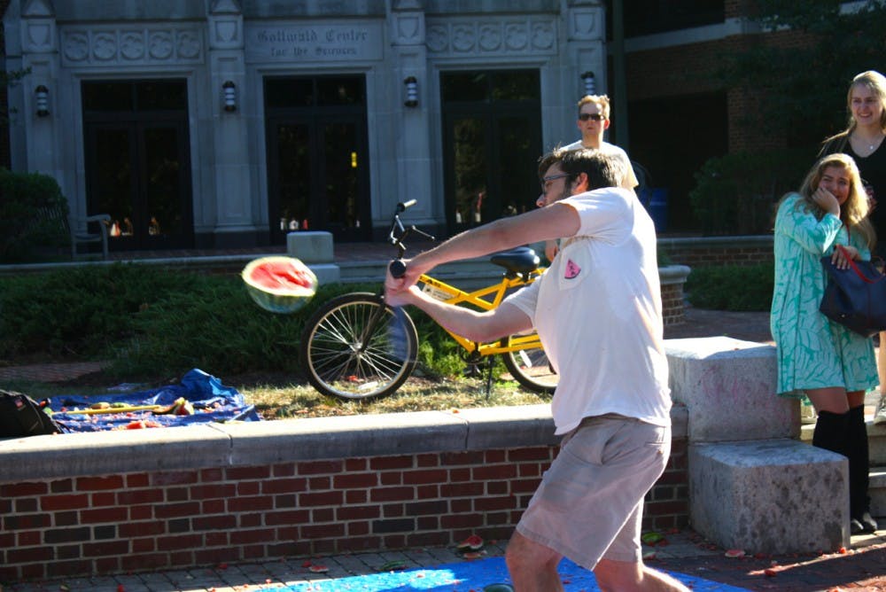 Students participate in the Lambda Chi Watermelon Bash. Photos by Rayna Mohrmann.